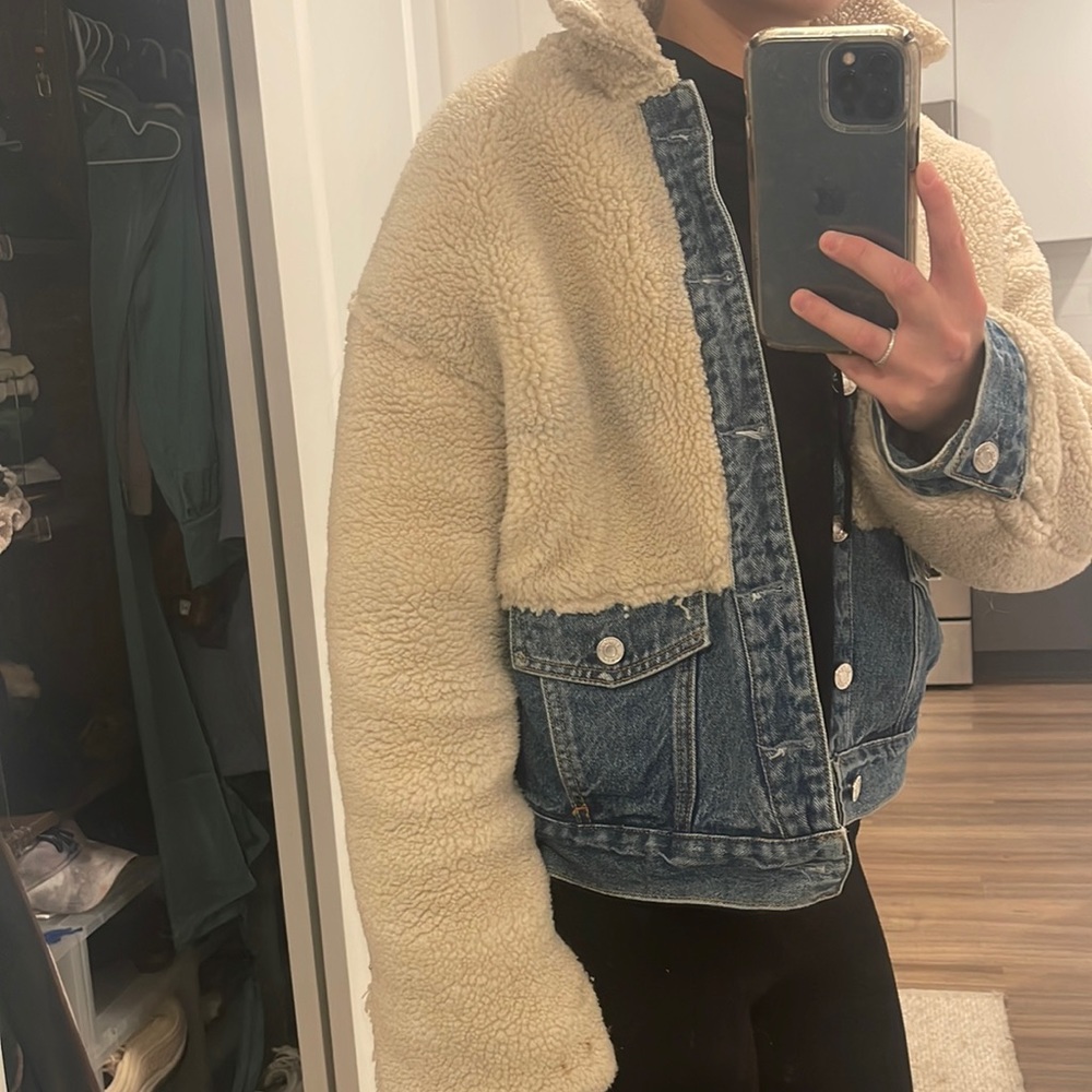 XS GRLFRND denim and Sherpa jacket
